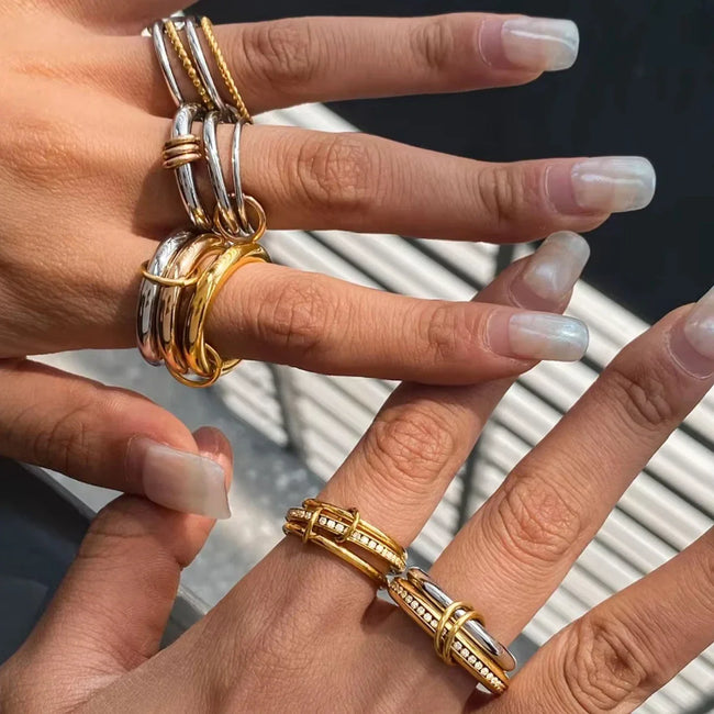 Gold Multi-Band Hoop & Zircon Stacked Ring