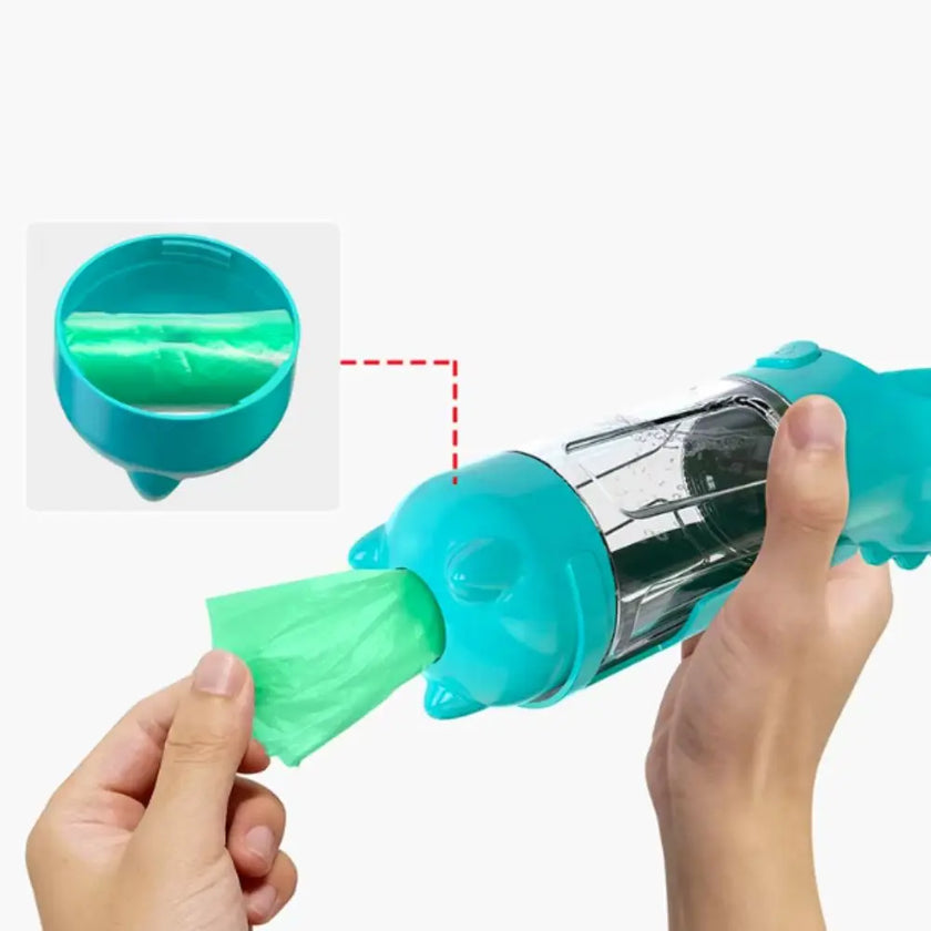 300/500ml Haustierwasser- und Futternapf 3-in-1 mit Müllbeutelbox und Schaufel, Haustier-Hundetrinkflasche, auslaufsicherer Hundefutterautomat