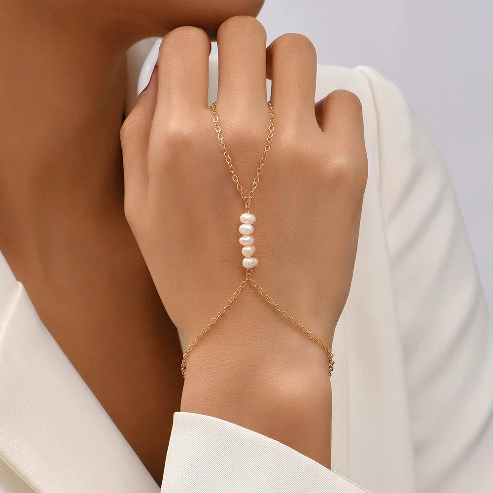 Minimal Pearl Hand Chain Bracelet