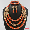 Nigerian Coral Jewellery Set | Necklace, Earrings & Bracelet | African Beads | Wedding