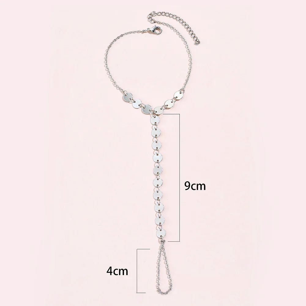 Silver Disc Hand Chain Bracelet