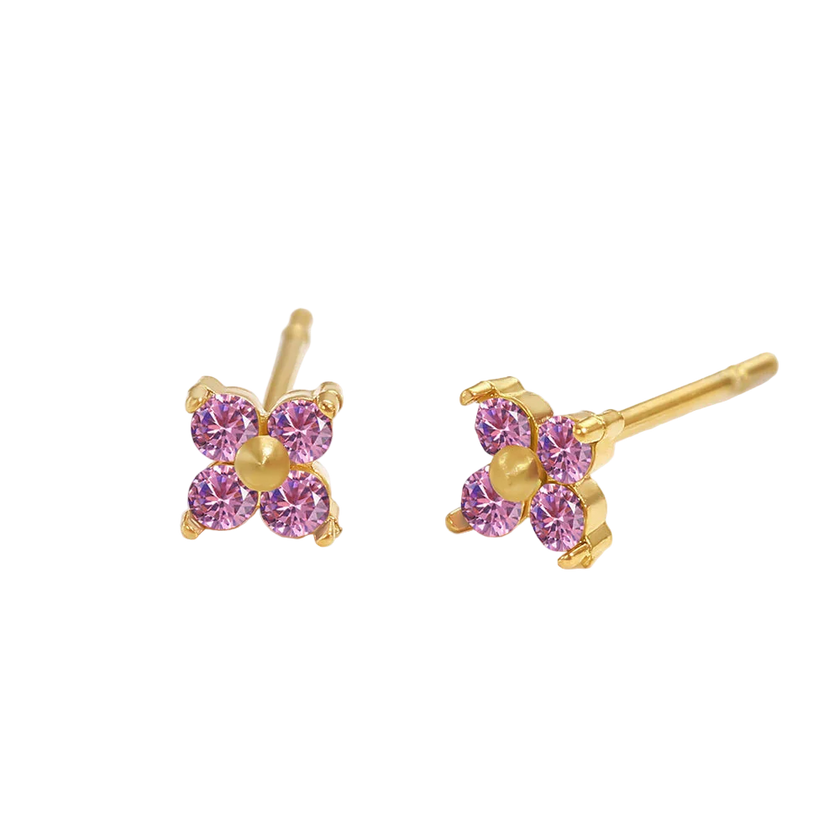 Birthstone Flower Stud Earrings