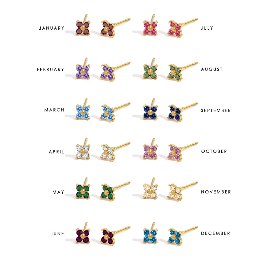 Birthstone Flower Stud Earrings