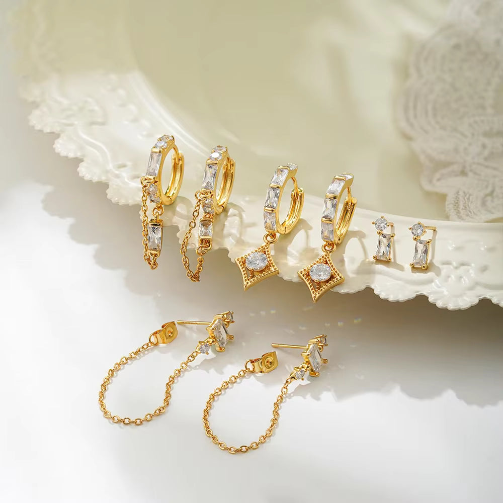 18K Gold Plated 4-Piece Chain & Stud Earring Set