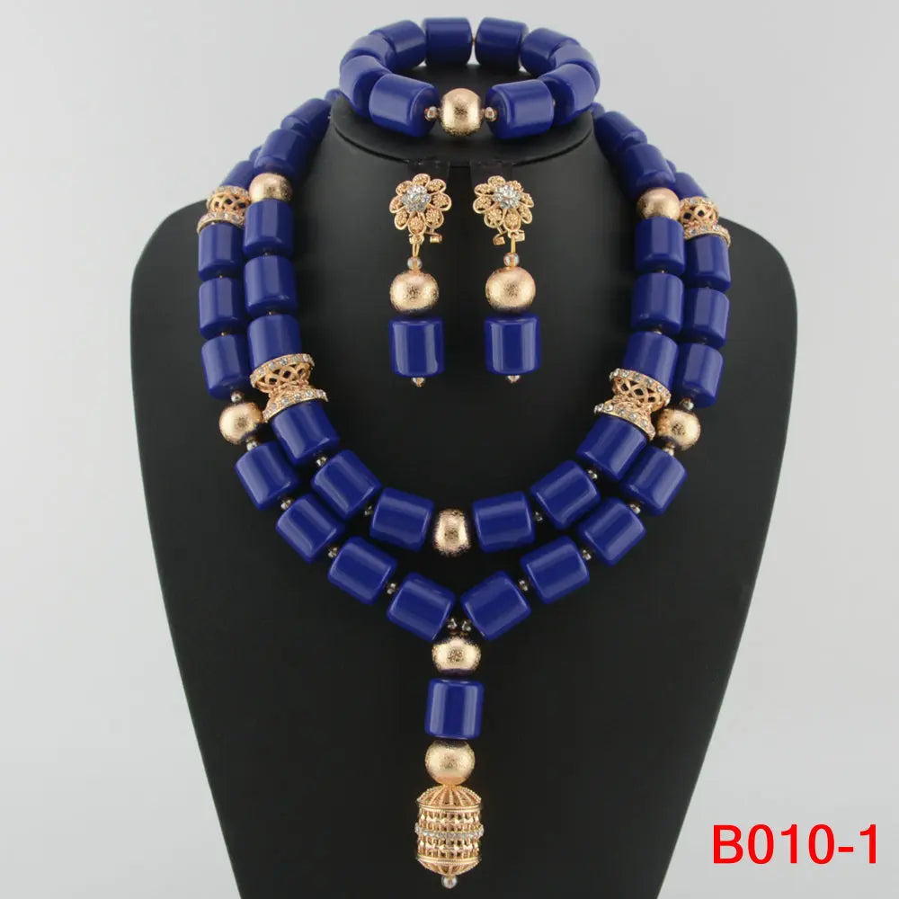 Nigerian Bridal Coral Jewellery Set | Crystal Pillar Beads | Necklace, Earrings & Bracelet