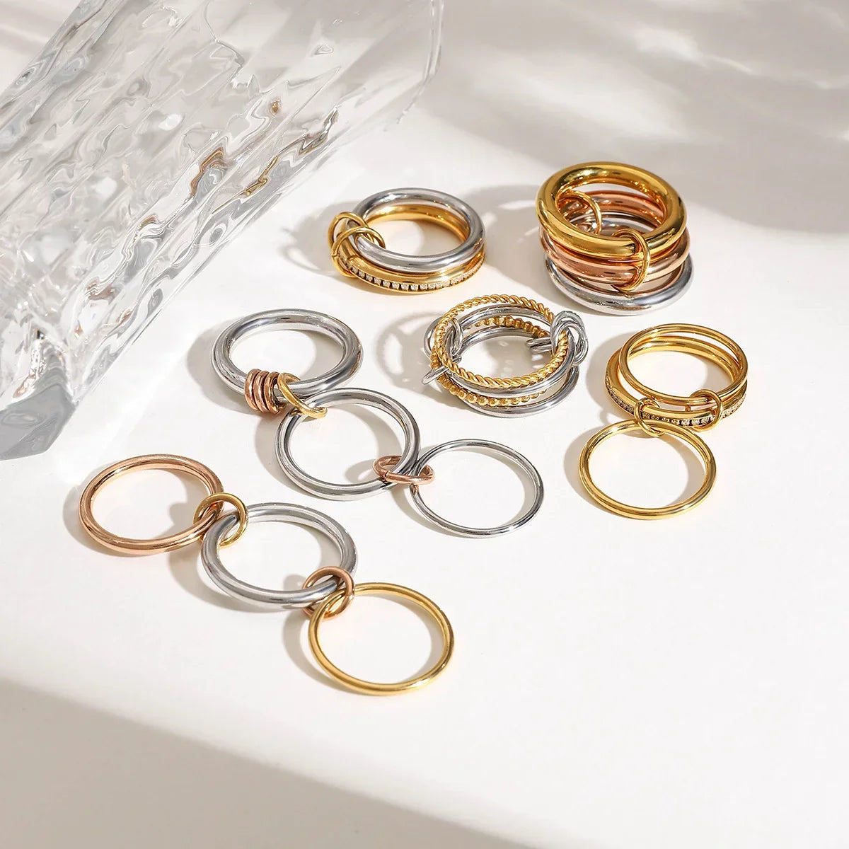 Gold Triple-Link Zircon Stacked Ring