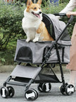 Large 4 Wheel Dog Carrier Trailer, Pram with Mesh Windows, Outdoor Portable Puppy Travel Walk Carrier, Load 30kg