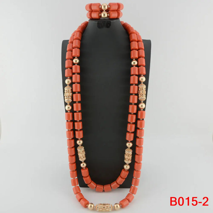 Nigerian Bridal Coral Jewellery Set | Crystal Pillar Beads | Necklace, Earrings & Bracelet
