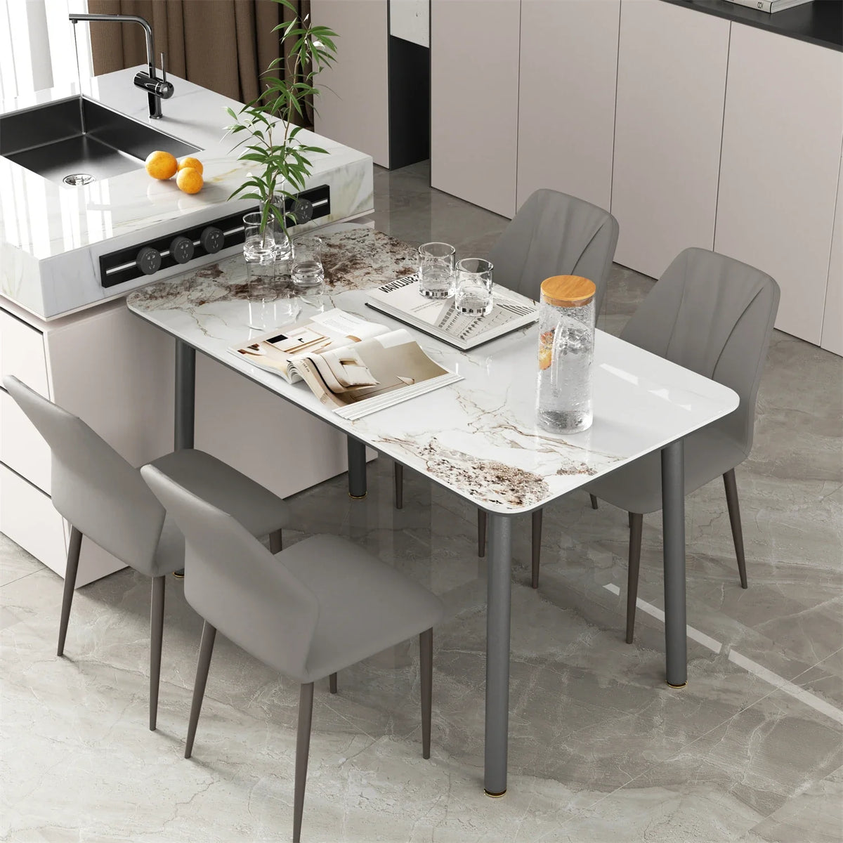 Gepolsterter Esszimmerstuhl aus PU-Leder, 2er-Set, hohe Rückenlehne, ohne Armlehnen, für Wohnzimmer, Küche