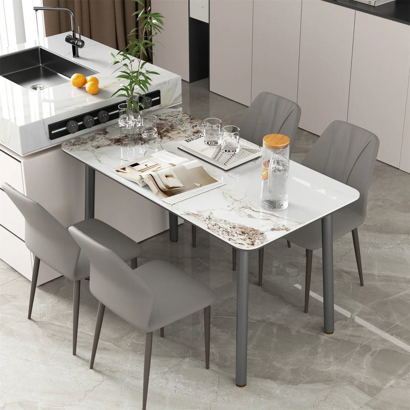 Gepolsterter Esszimmerstuhl aus PU-Leder, 2er-Set, hohe Rückenlehne, ohne Armlehnen, für Wohnzimmer, Küche