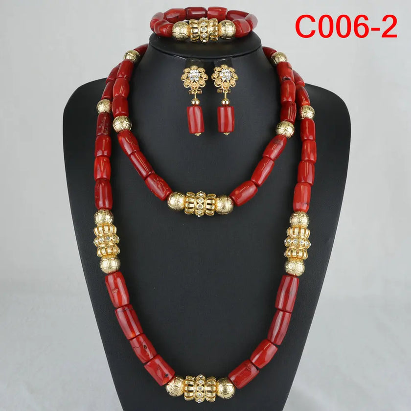 Nigerian Coral Jewellery Set | Necklace, Earrings & Bracelet | African Beads | Wedding