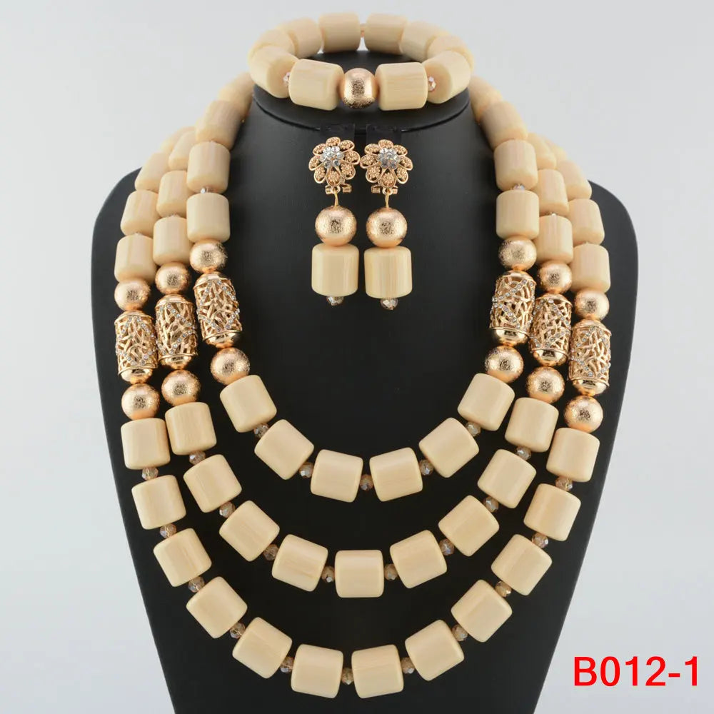 Nigerian Bridal Coral Jewellery Set | Crystal Pillar Beads | Necklace, Earrings & Bracelet