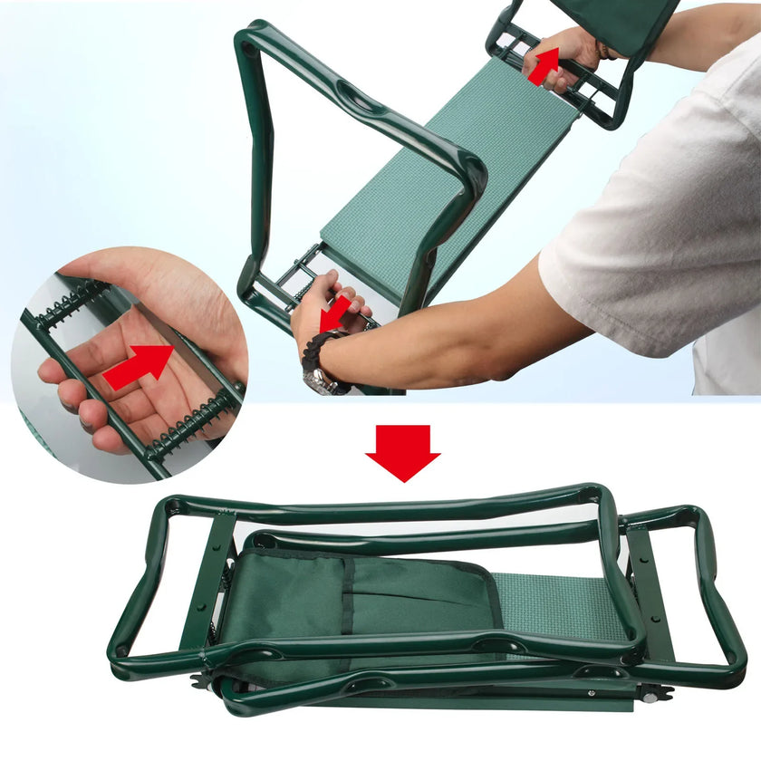 Asiento reclinatorio de jardín de alta resistencia, almohadilla de EVA suave engrosada, bolsa de taburete de jardín plegable, marco de acero, banco de jardinería