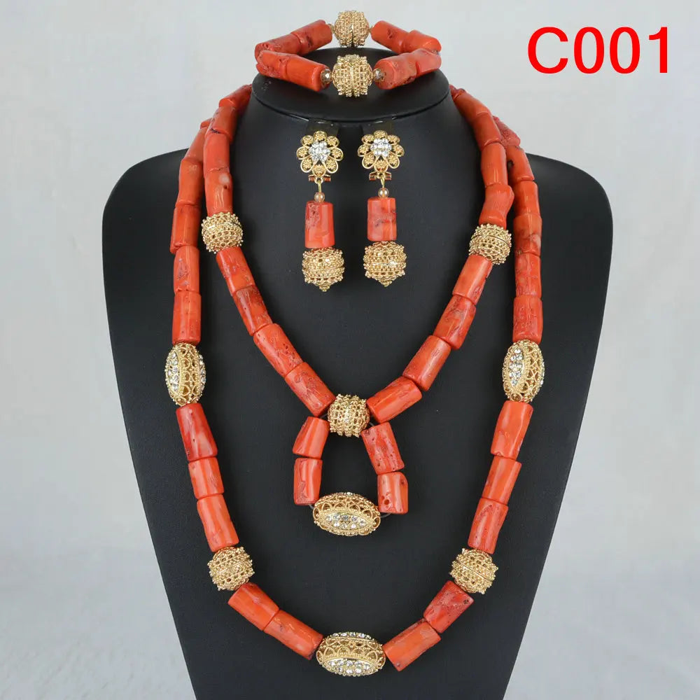 Fashion African Jewelry Set Nigerian Wedding Orange Coral Jewelry Set for Bride