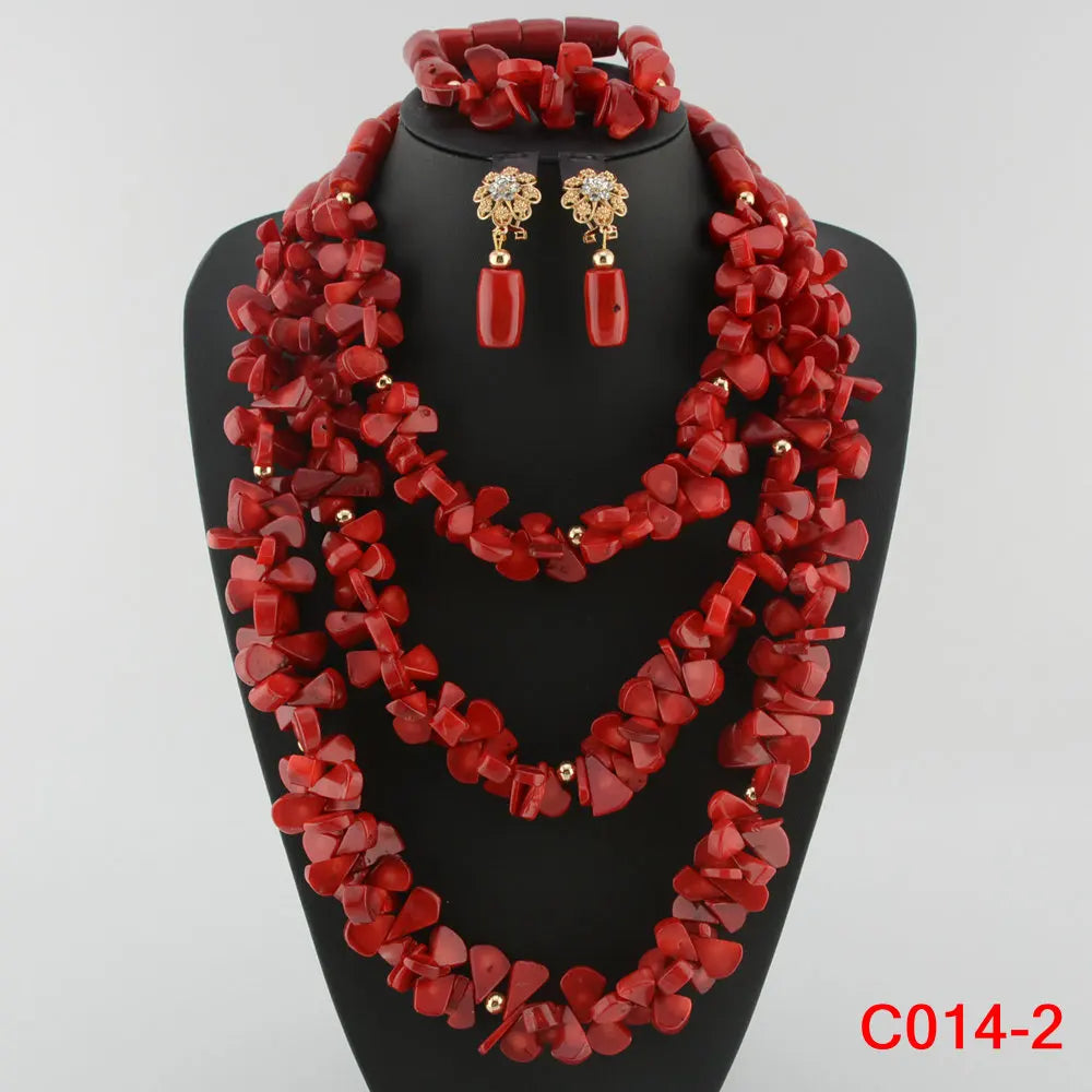 Nigerian Coral Jewellery Set | Necklace, Earrings & Bracelet | African Beads | Wedding