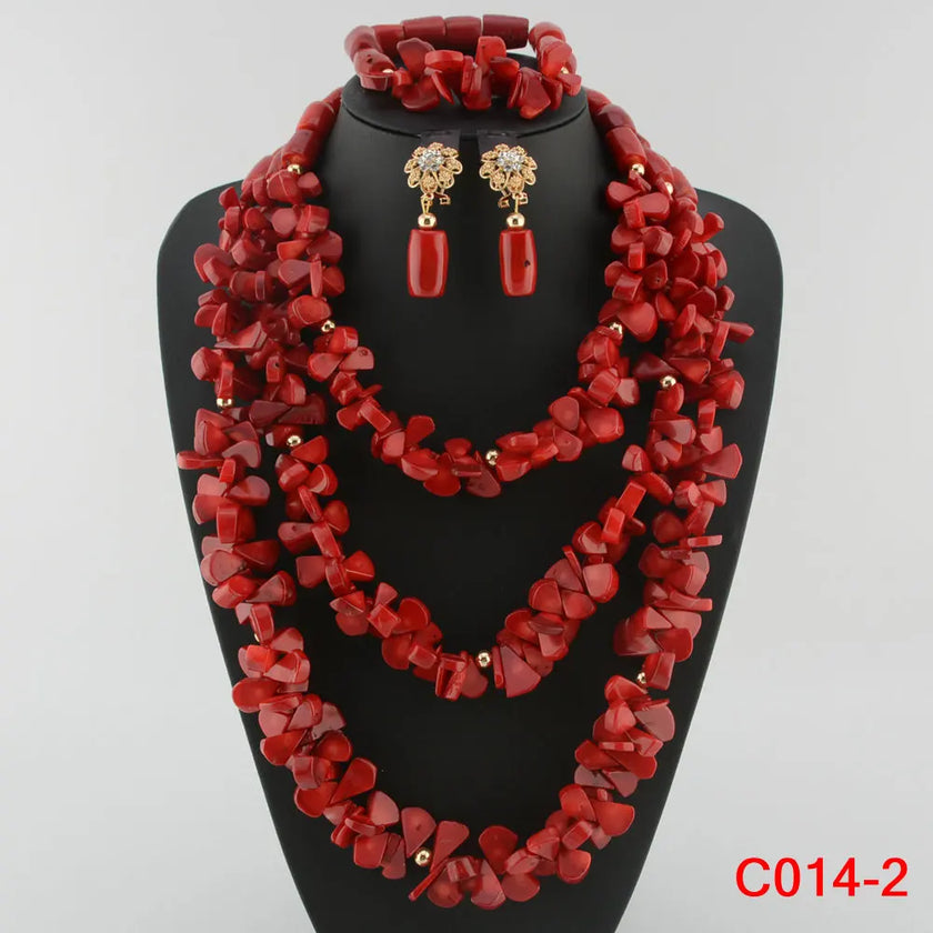 Nigerian Coral Jewellery Set | Necklace, Earrings & Bracelet | African Beads | Wedding