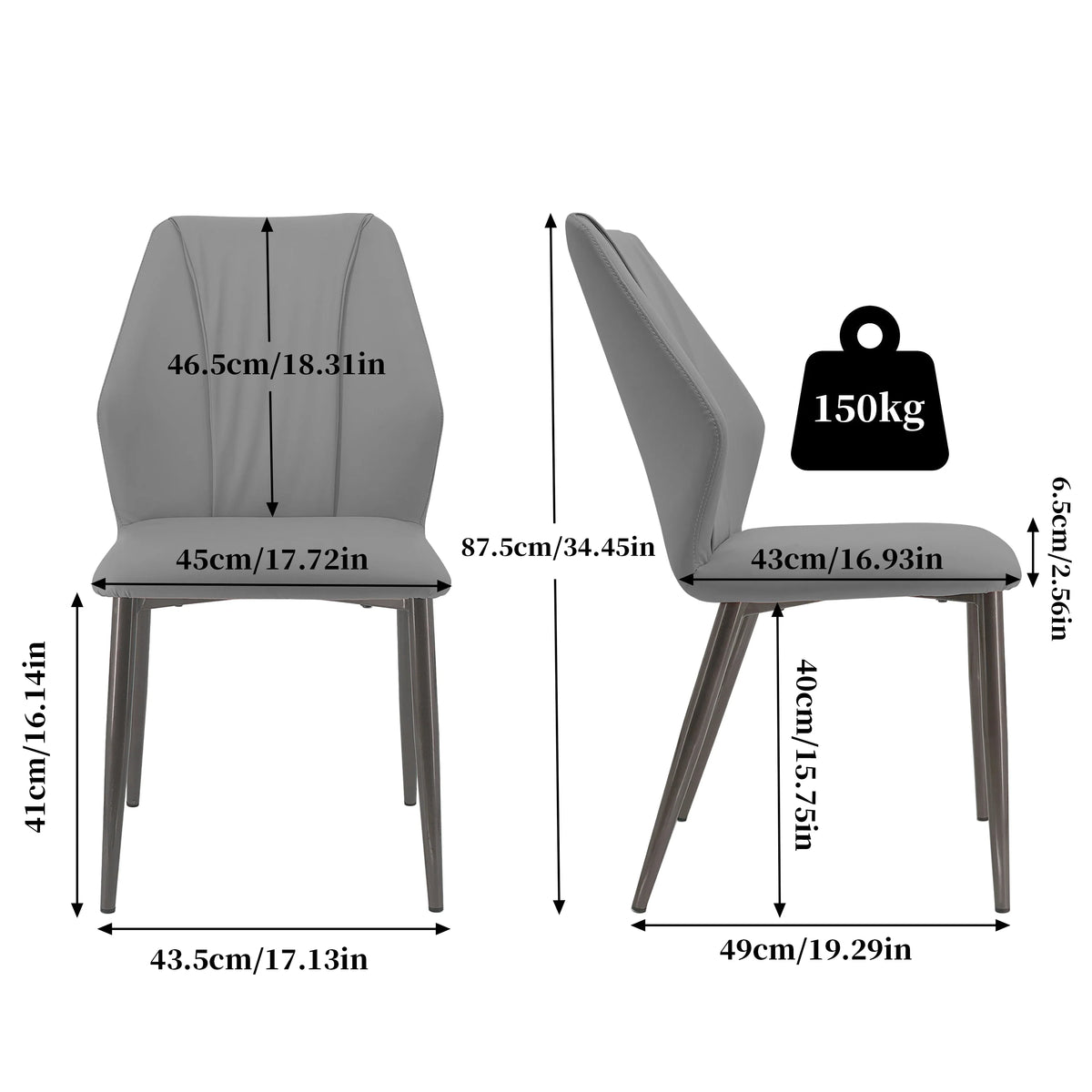 Gepolsterter Esszimmerstuhl aus PU-Leder, 2er-Set, hohe Rückenlehne, ohne Armlehnen, für Wohnzimmer, Küche