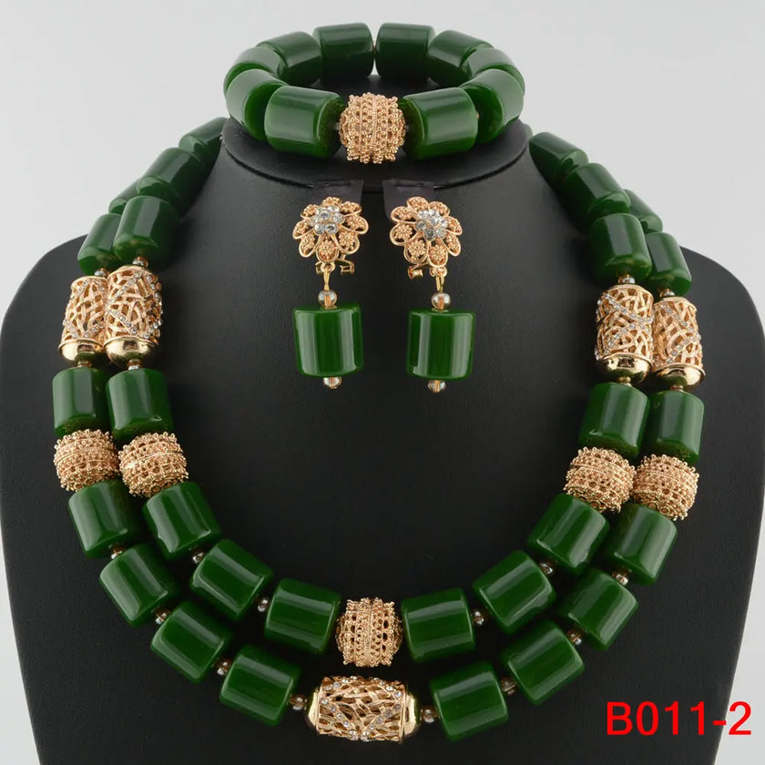 Nigerian Bridal Coral Jewellery Set | Crystal Pillar Beads | Necklace, Earrings & Bracelet