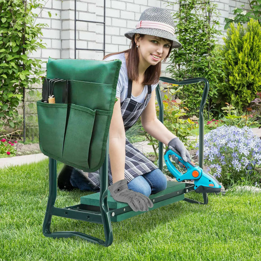 Asiento reclinatorio de jardín de alta resistencia, almohadilla de EVA suave engrosada, bolsa de taburete de jardín plegable, marco de acero, banco de jardinería