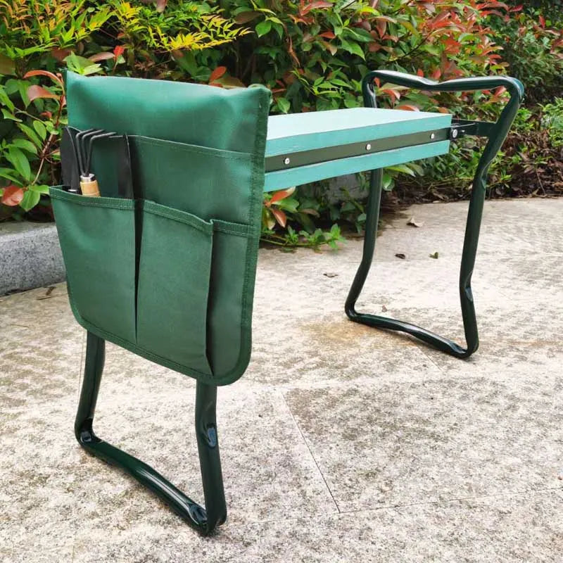 Asiento reclinatorio de jardín de alta resistencia, almohadilla de EVA suave engrosada, bolsa de taburete de jardín plegable, marco de acero, banco de jardinería