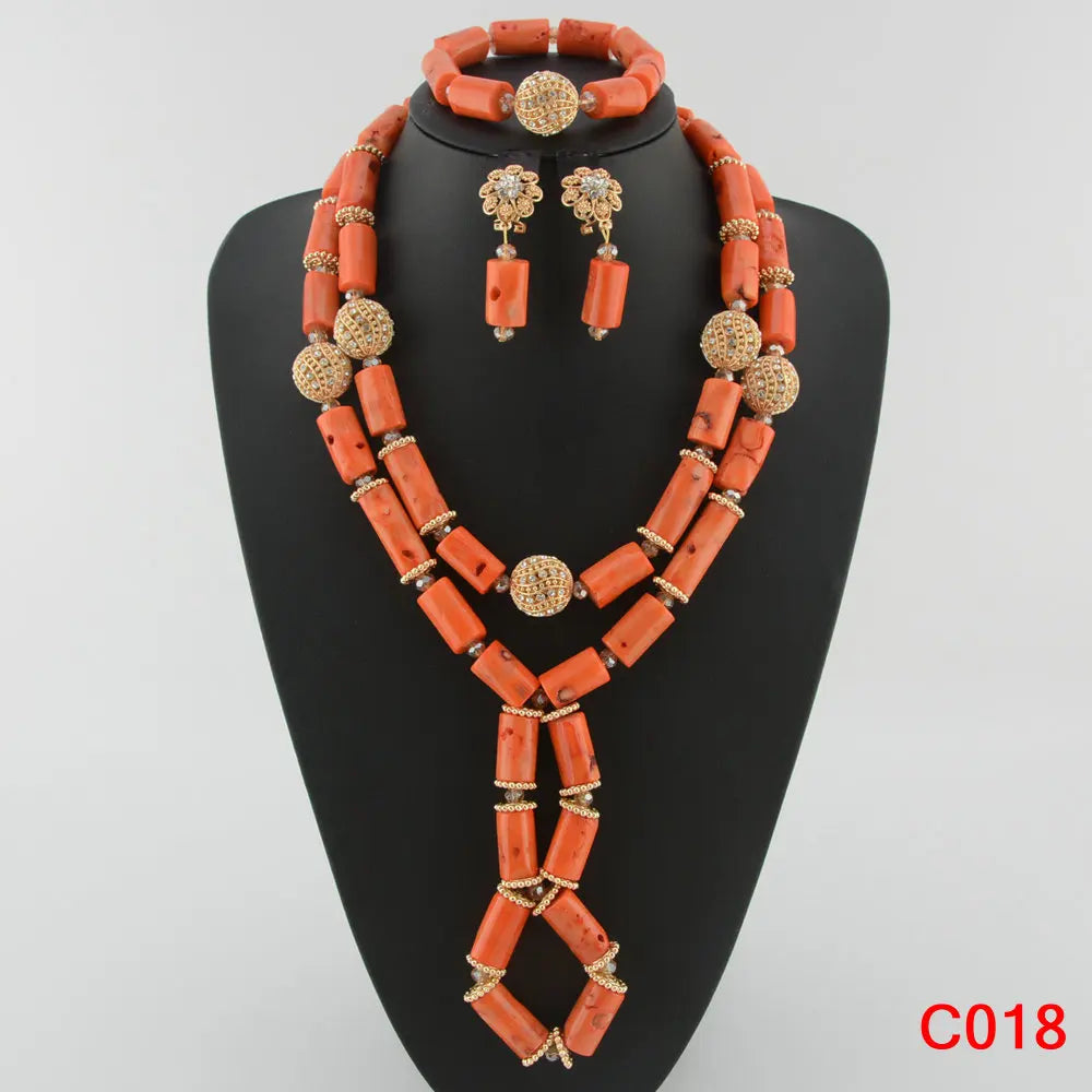 Nigerian Coral Jewellery Set | Necklace, Earrings & Bracelet | African Beads | Wedding