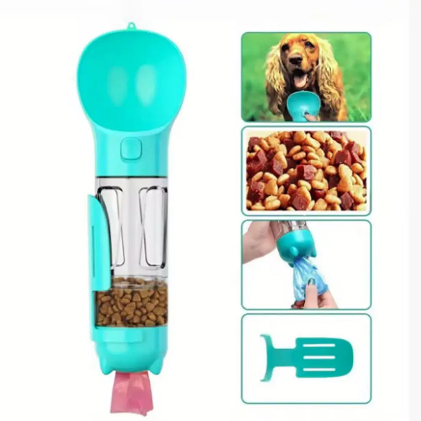 300/500ml Haustierwasser- und Futternapf 3-in-1 mit Müllbeutelbox und Schaufel, Haustier-Hundetrinkflasche, auslaufsicherer Hundefutterautomat
