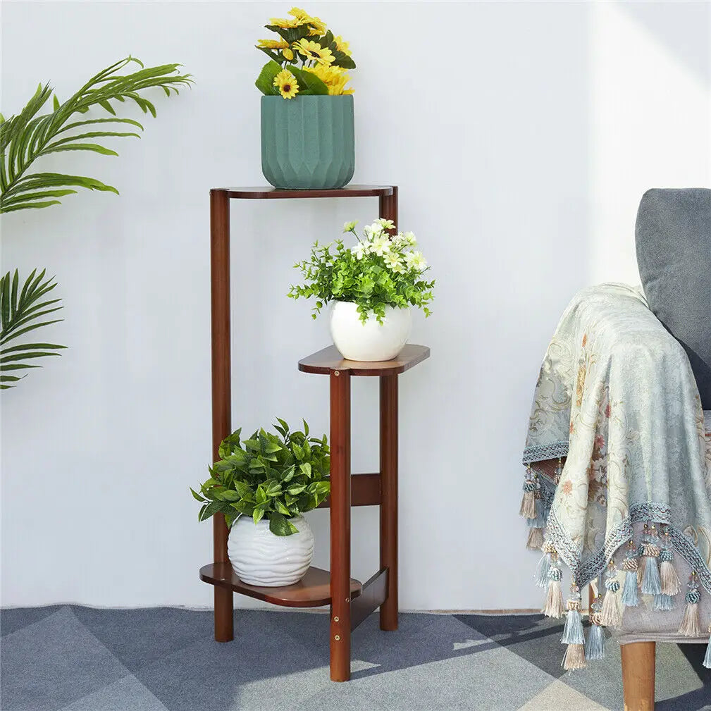 3-stöckiges Bambus-Eckpflanzenregal - Blumenregal Displayhalter für Haus und Garten