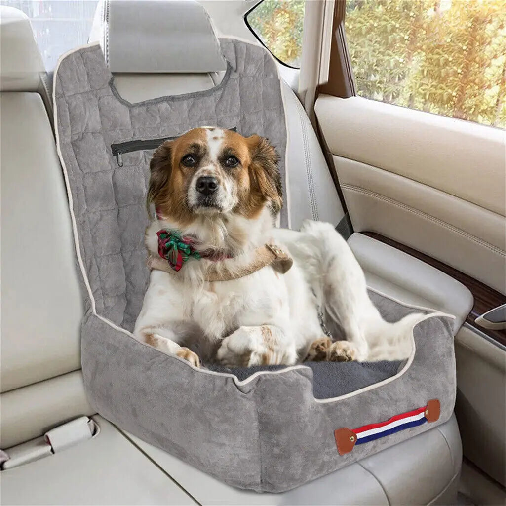 Dog Car Seat Protector Travel Anti-Slip Pet Booster Seat with Storage Pockets and Safety Leash Car Carrier Bed Hold 14kg