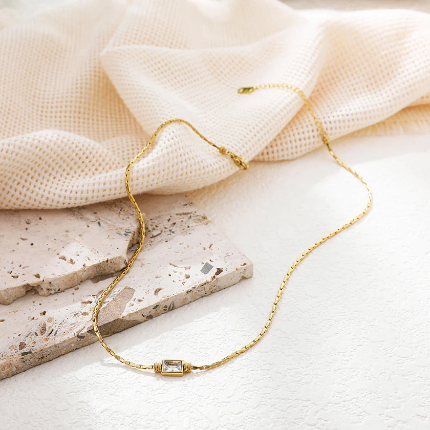 18K Gold Plated Square Zircon Necklace