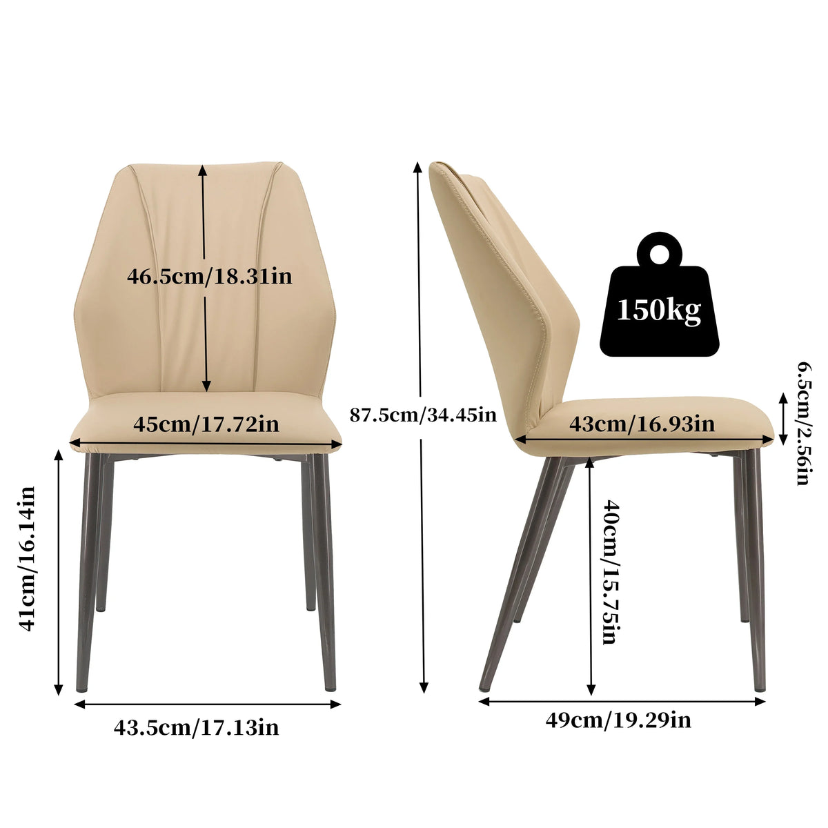 Gepolsterter Esszimmerstuhl aus PU-Leder, 2er-Set, hohe Rückenlehne, ohne Armlehnen, für Wohnzimmer, Küche