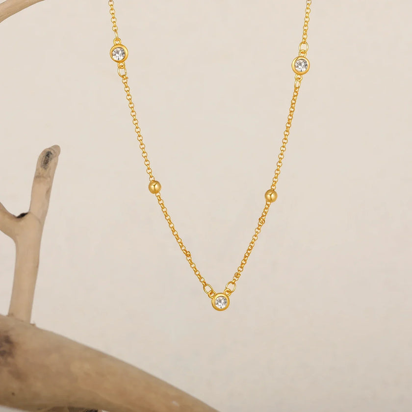 18K Gold Plated Bezel Stone Necklace