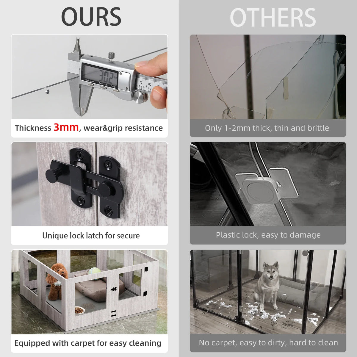 Tempered Glass Dog Puppies Playpen, Indoor Pet Whelping Pen Box Cage, Exercise Fence, with Waterproof Fertility Pad, 8 Panels