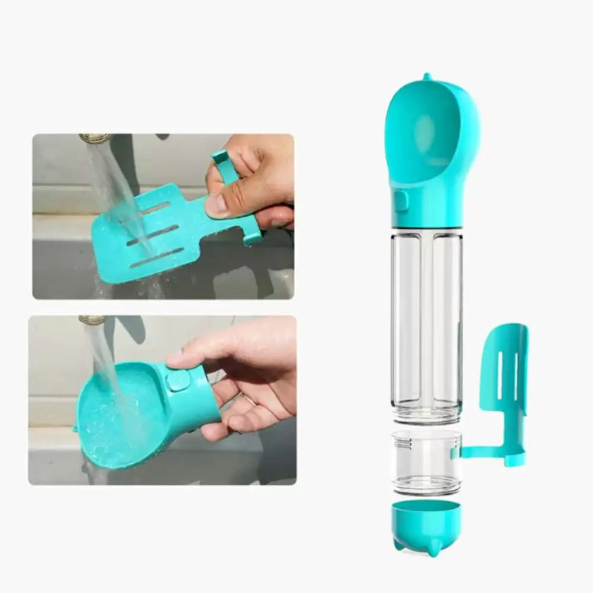 300/500ml Haustierwasser- und Futternapf 3-in-1 mit Müllbeutelbox und Schaufel, Haustier-Hundetrinkflasche, auslaufsicherer Hundefutterautomat
