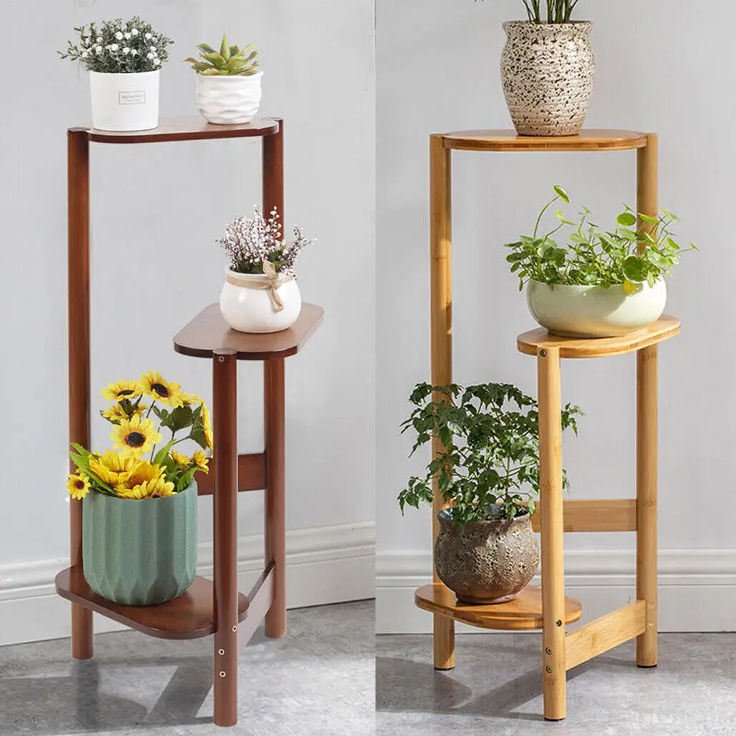 3-stöckiges Bambus-Eckpflanzenregal - Blumenregal Displayhalter für Haus und Garten