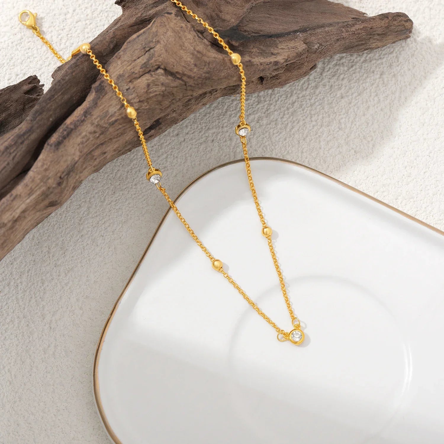 18K Gold Plated Bezel Stone Necklace