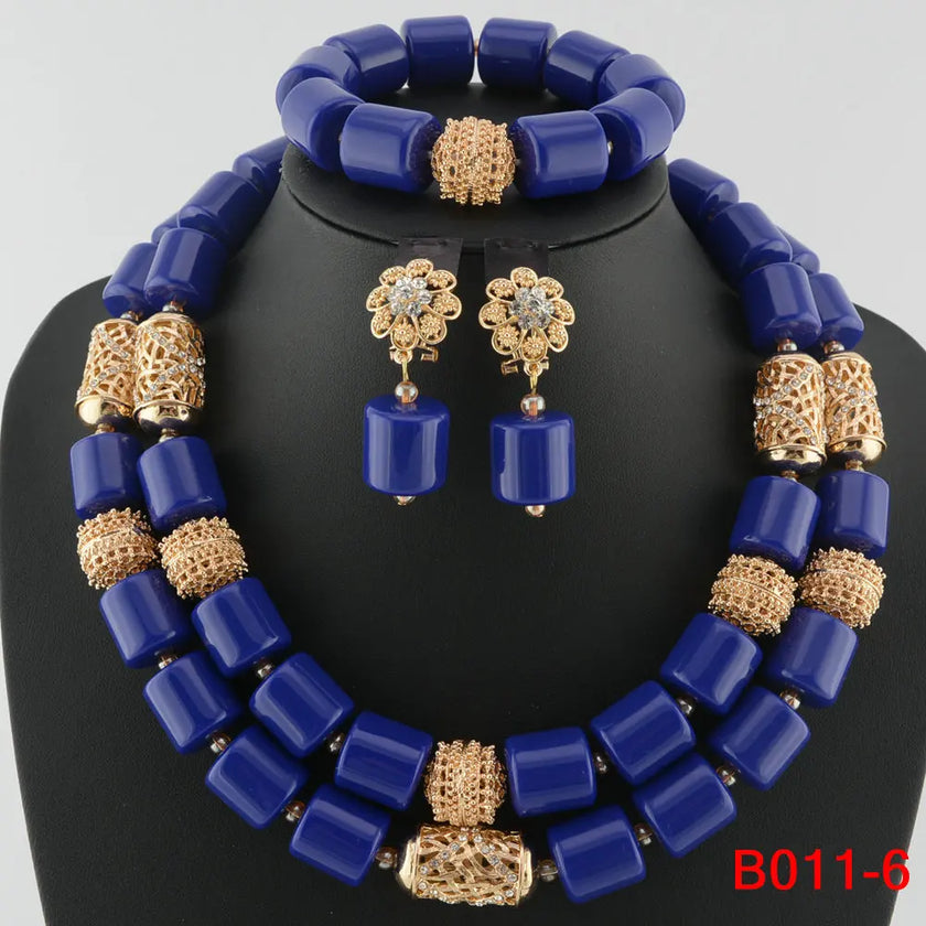 Nigerian Bridal Coral Jewellery Set | Crystal Pillar Beads | Necklace, Earrings & Bracelet