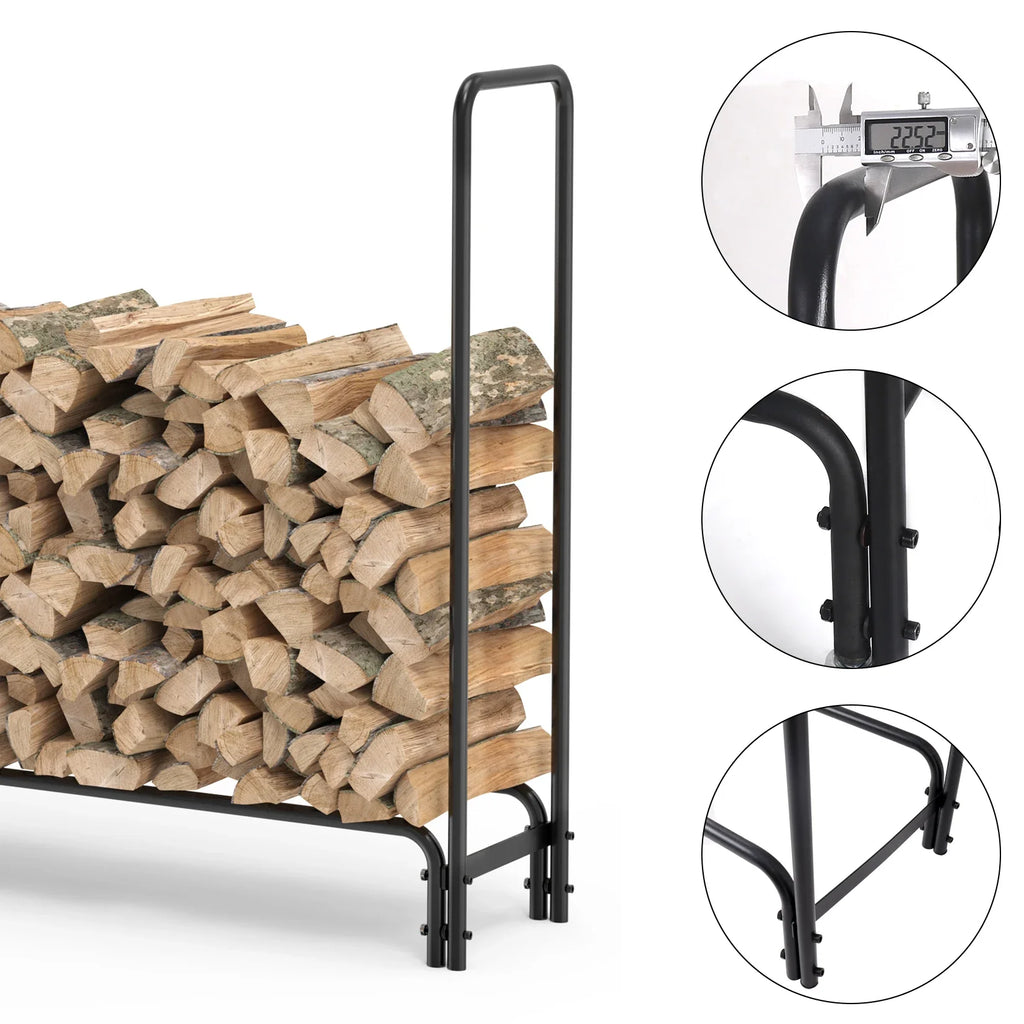 Heavy Duty Metal Wood Log Store, Outdoor Garden Firewood Log Rack, Stacking Storage Stand, 12ft Long