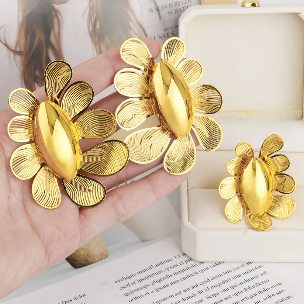 Gold Plated Earrings Ring Set for Women
