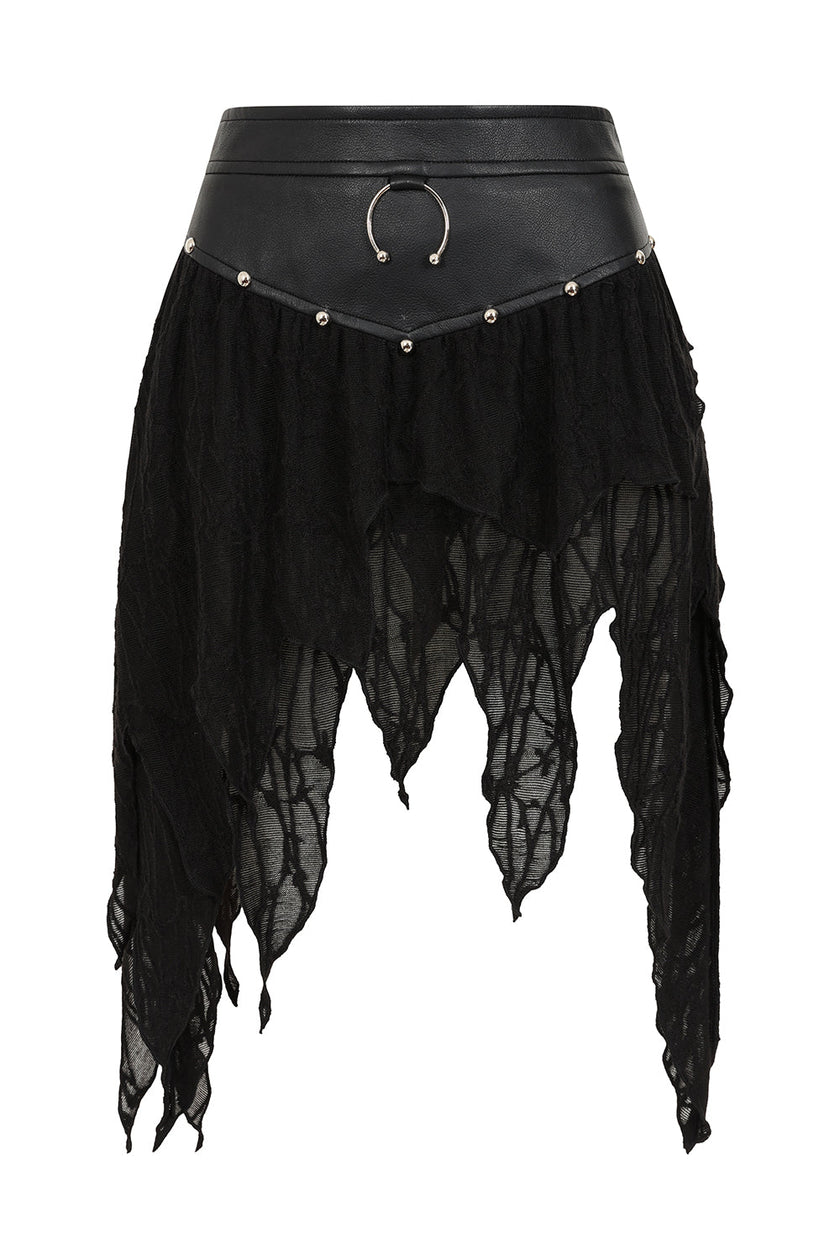 Banned Apparel Luxor Faux Leather & Jagged Knit Skirt in Black