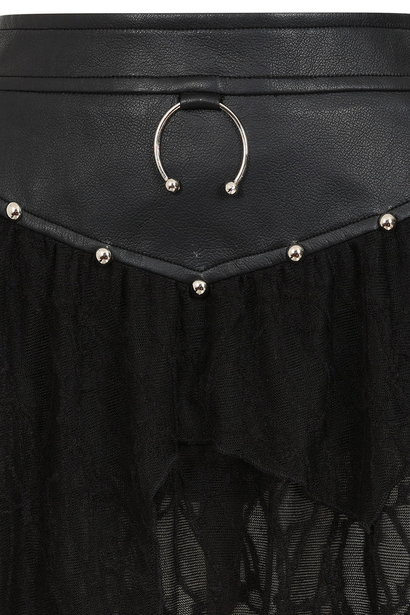 Banned Apparel Luxor Faux Leather & Jagged Knit Skirt in Black
