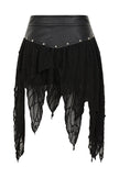 Banned Apparel Luxor Faux Leather & Jagged Knit Skirt in Black