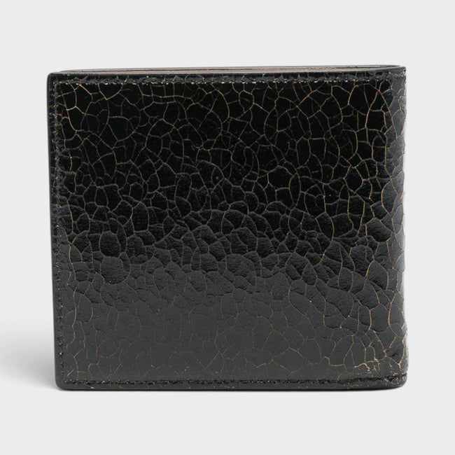 Portefeuille pliable à logo en cuir craquelé noir