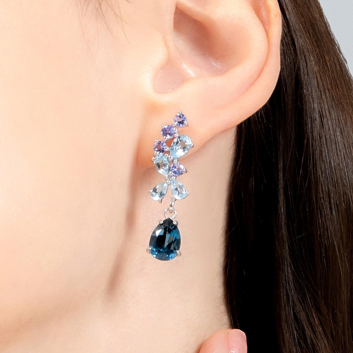 Blaue Edelstein-Ohrhänger aus Sterlingsilber