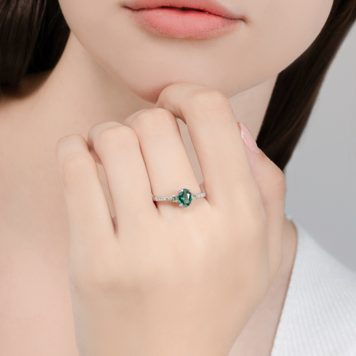 Ring aus grünem Topas und grünem Turmalin in Sterlingsilber