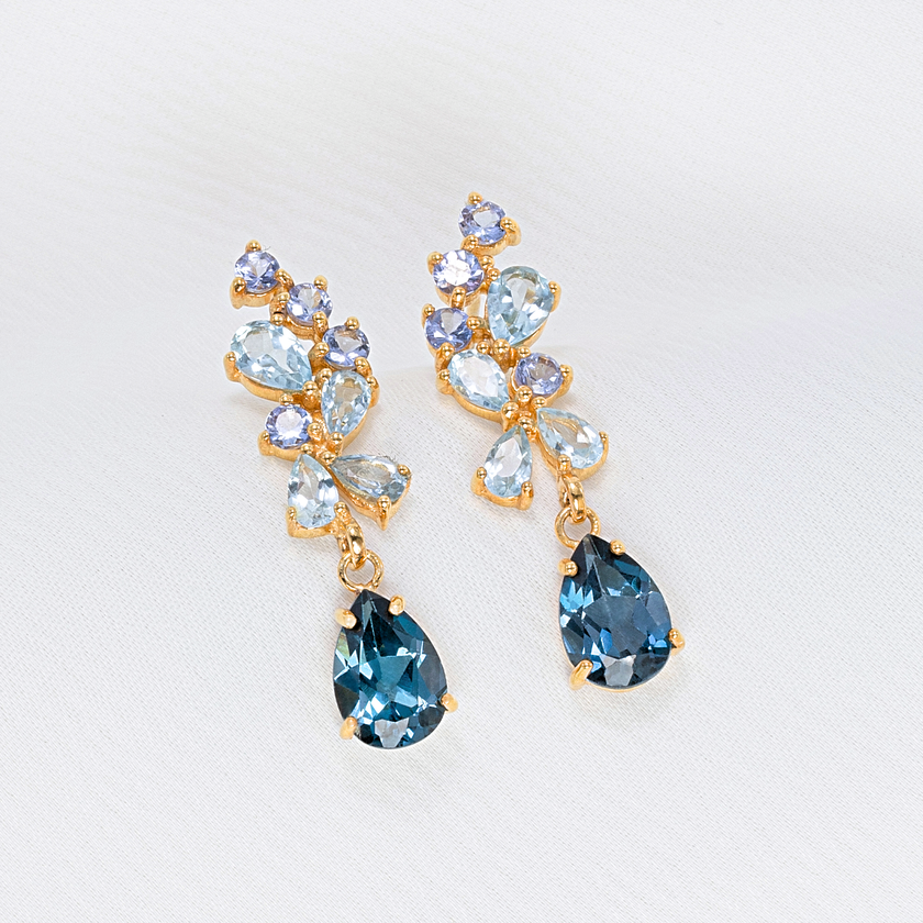 Ohrhänger mit blauem Edelstein in 18 Karat Gold Vermeil