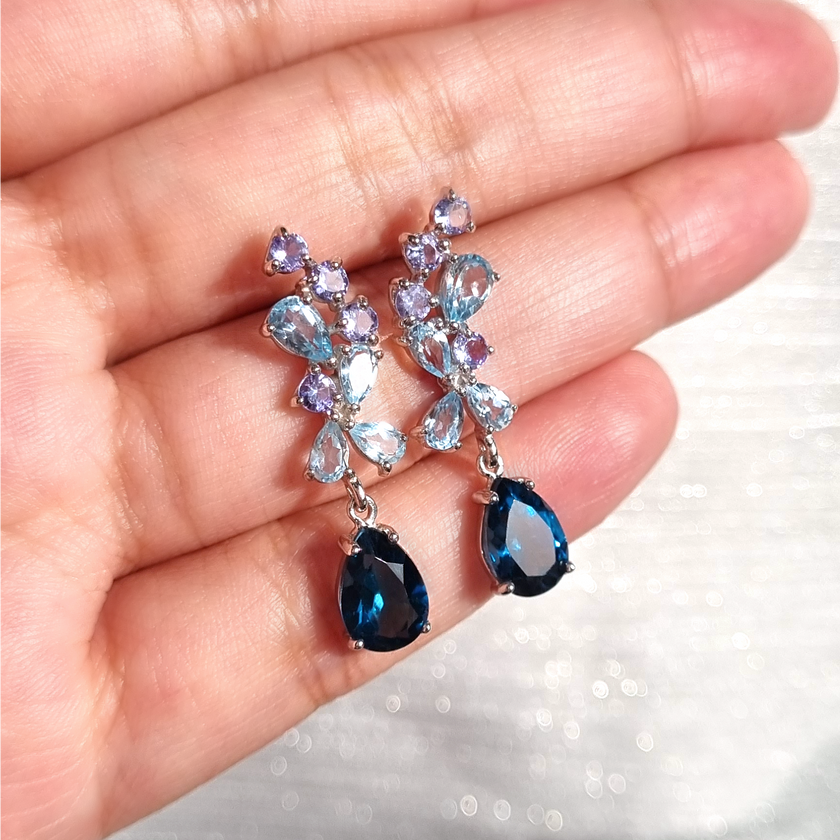 Blaue Edelstein-Ohrhänger aus Sterlingsilber