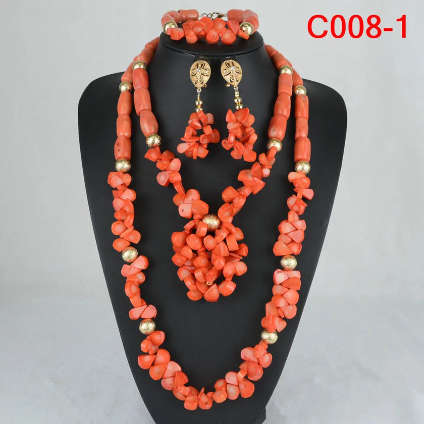 Nigerian Coral Jewellery Set | Necklace, Earrings & Bracelet | African Beads | Wedding