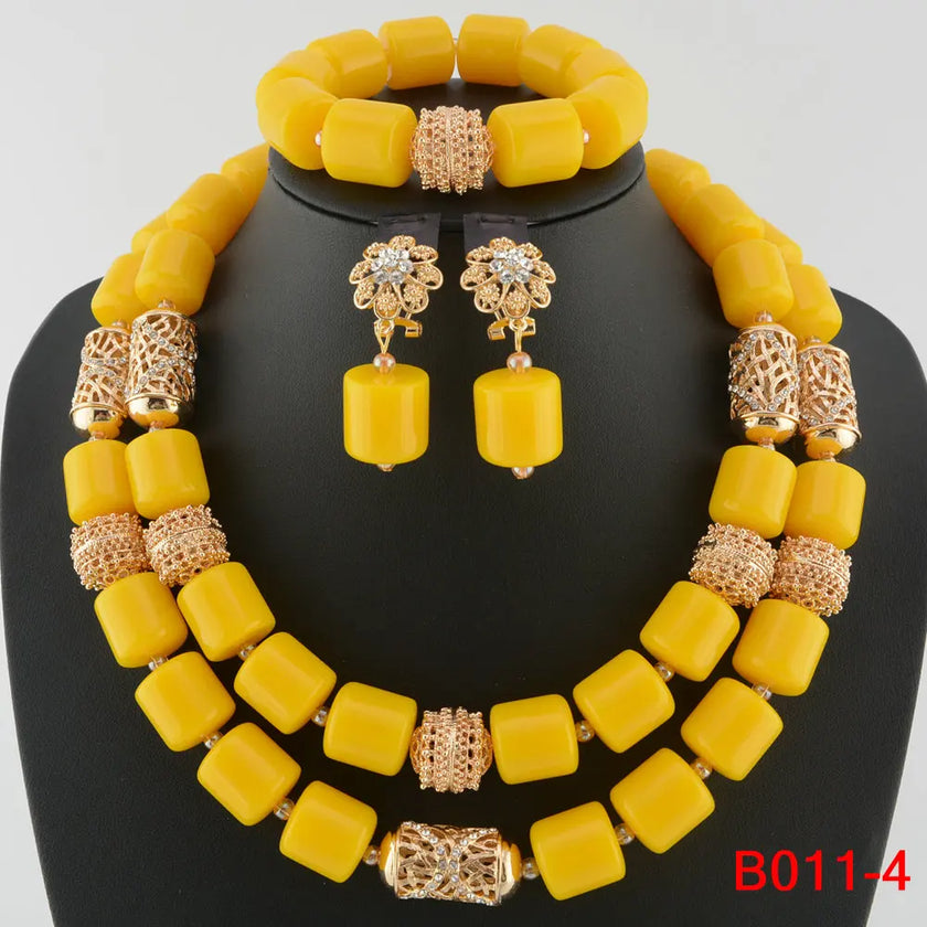 Nigerian Bridal Coral Jewellery Set | Crystal Pillar Beads | Necklace, Earrings & Bracelet