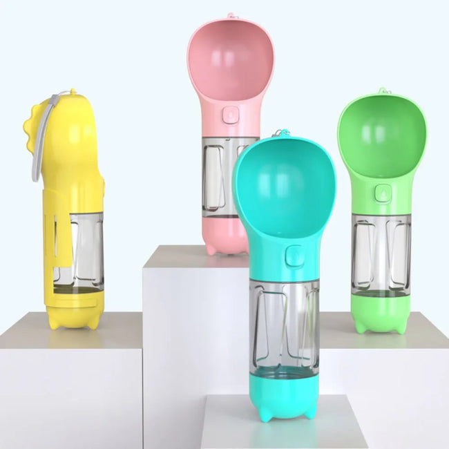 300/500ml Haustierwasser- und Futternapf 3-in-1 mit Müllbeutelbox und Schaufel, Haustier-Hundetrinkflasche, auslaufsicherer Hundefutterautomat