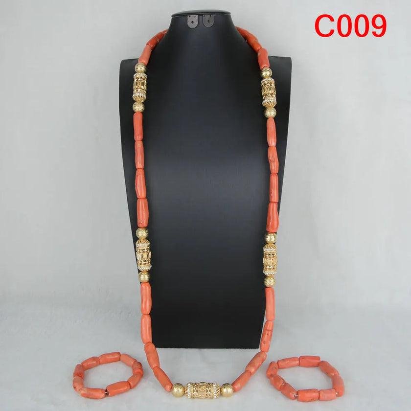 Nigerian Coral Jewellery Set | Necklace, Earrings & Bracelet | African Beads | Wedding